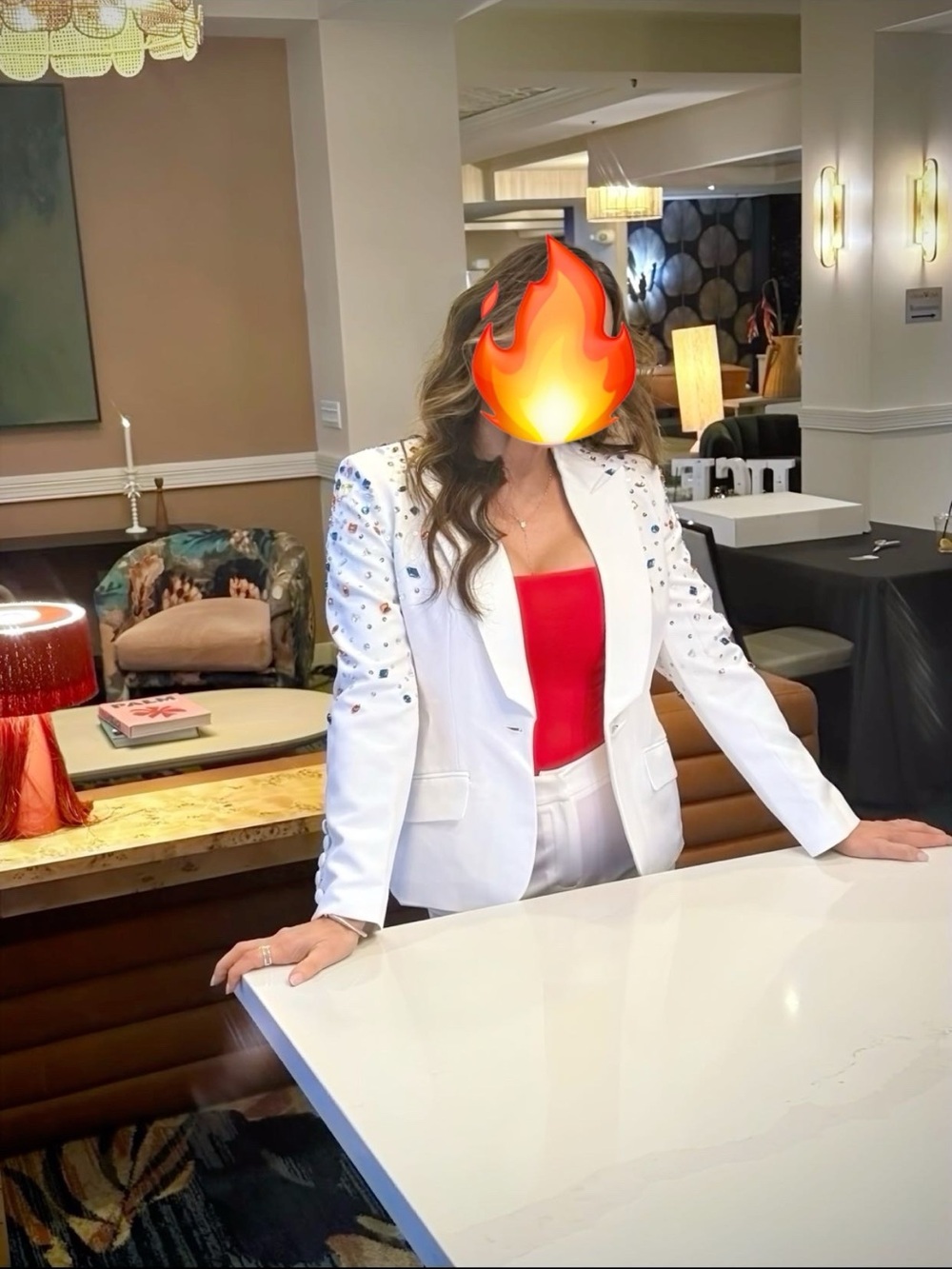 SHEIN White Blazer with Multicolor Gem Embellishments - Picture 5 of 5